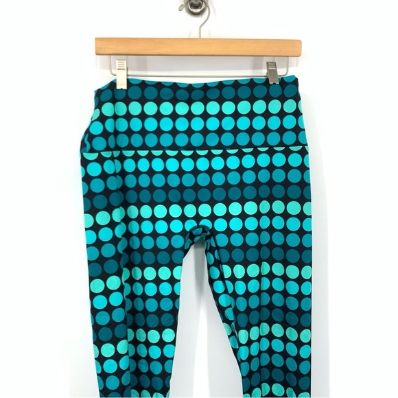 K DEER Women Size 2XL Leggings Capri Cropped Blue Black Polka Dot Printed Pants - Picture 2 of 6